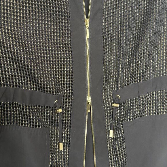 Chico's Zenergy Neema Mesh Foil Front Vest 2 Large 12 Gold Black Full Zip Cinch - Picture 8 of 16